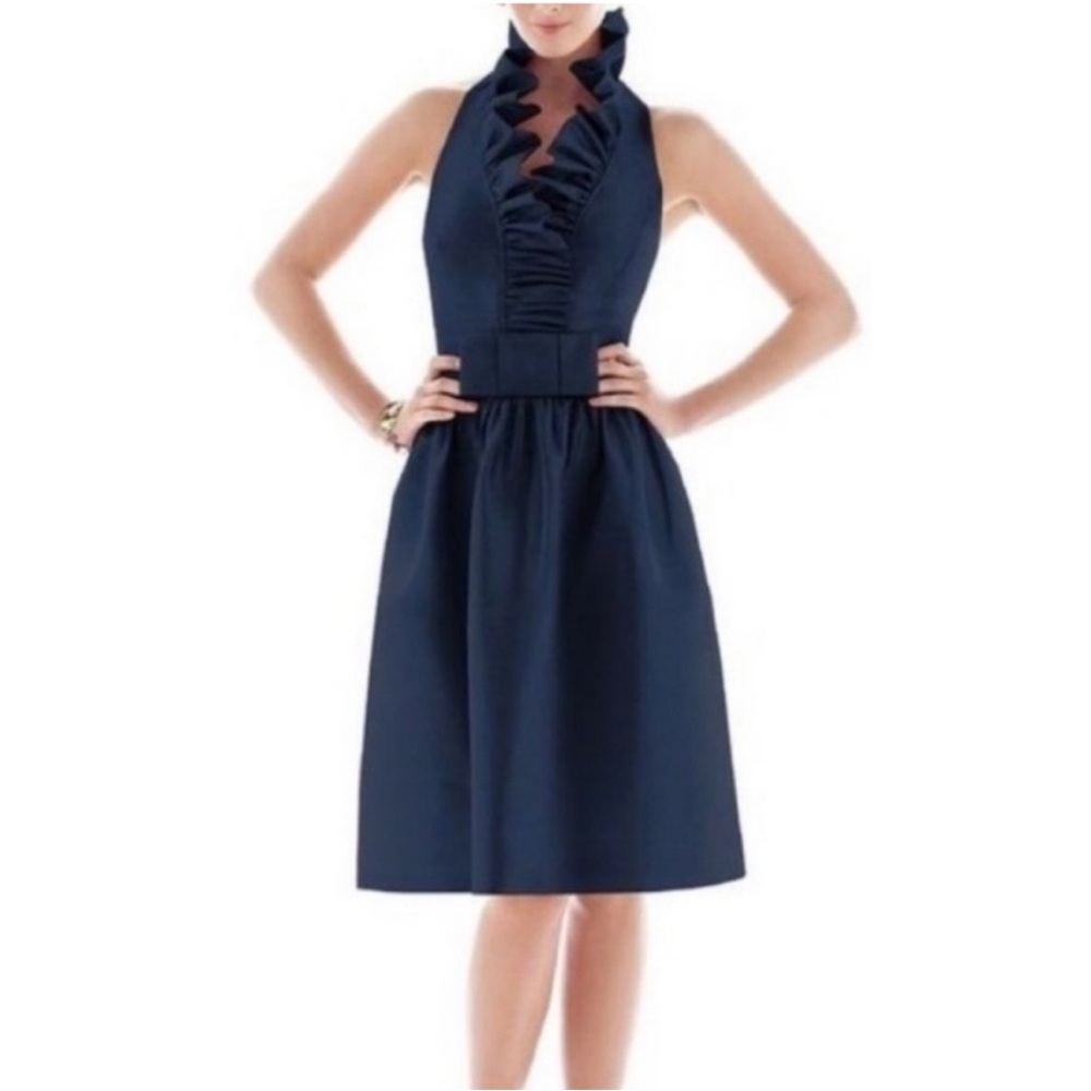 •Alfred Sung• Midnight Blue Ruffle Halter Event Dress - Size 4 - Picture 3 of 9